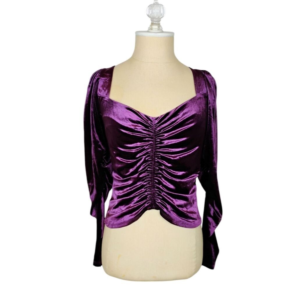 Express Velvety Runched Dark Purple long sleeve Top size XS